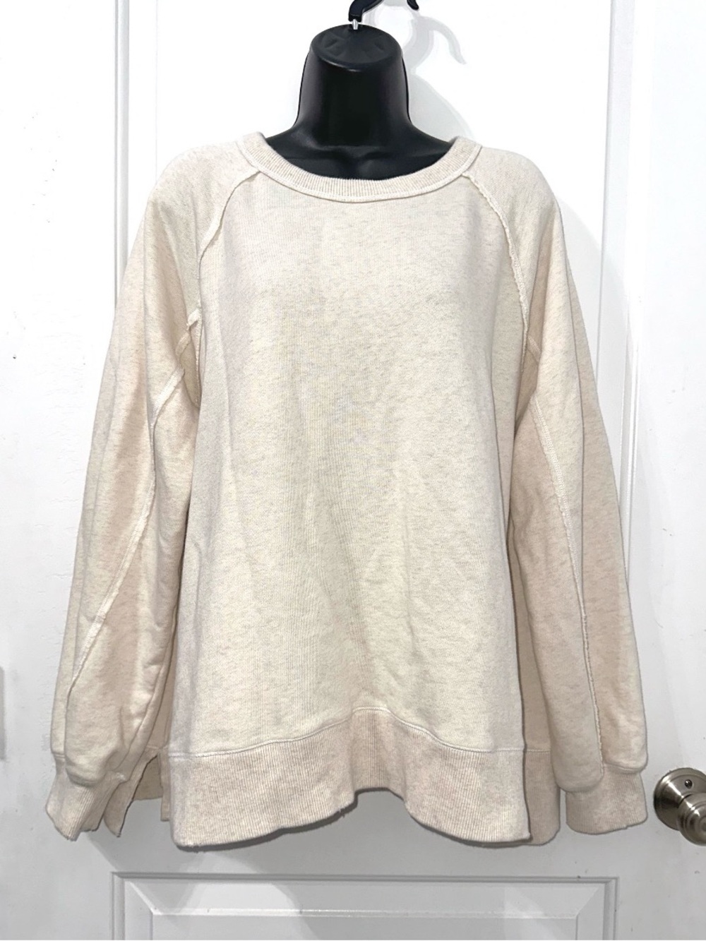 Aerie Women’s Oversized East West Crew Sweatshirt In Cream, Size Small